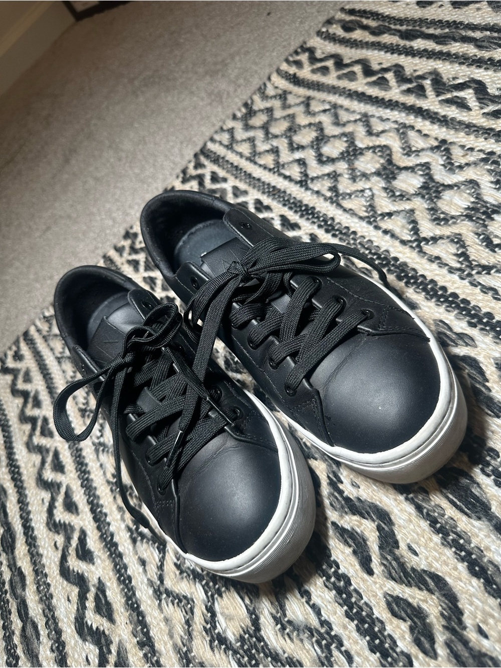 Armani Exchange Black Leather Sneakers with White Sole